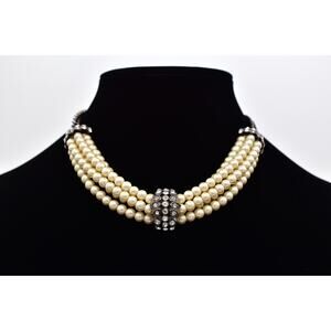 Givenchy Vintage Multi-Strand Collar Necklace Rhinestone Crystal Chunky Y2K BinK